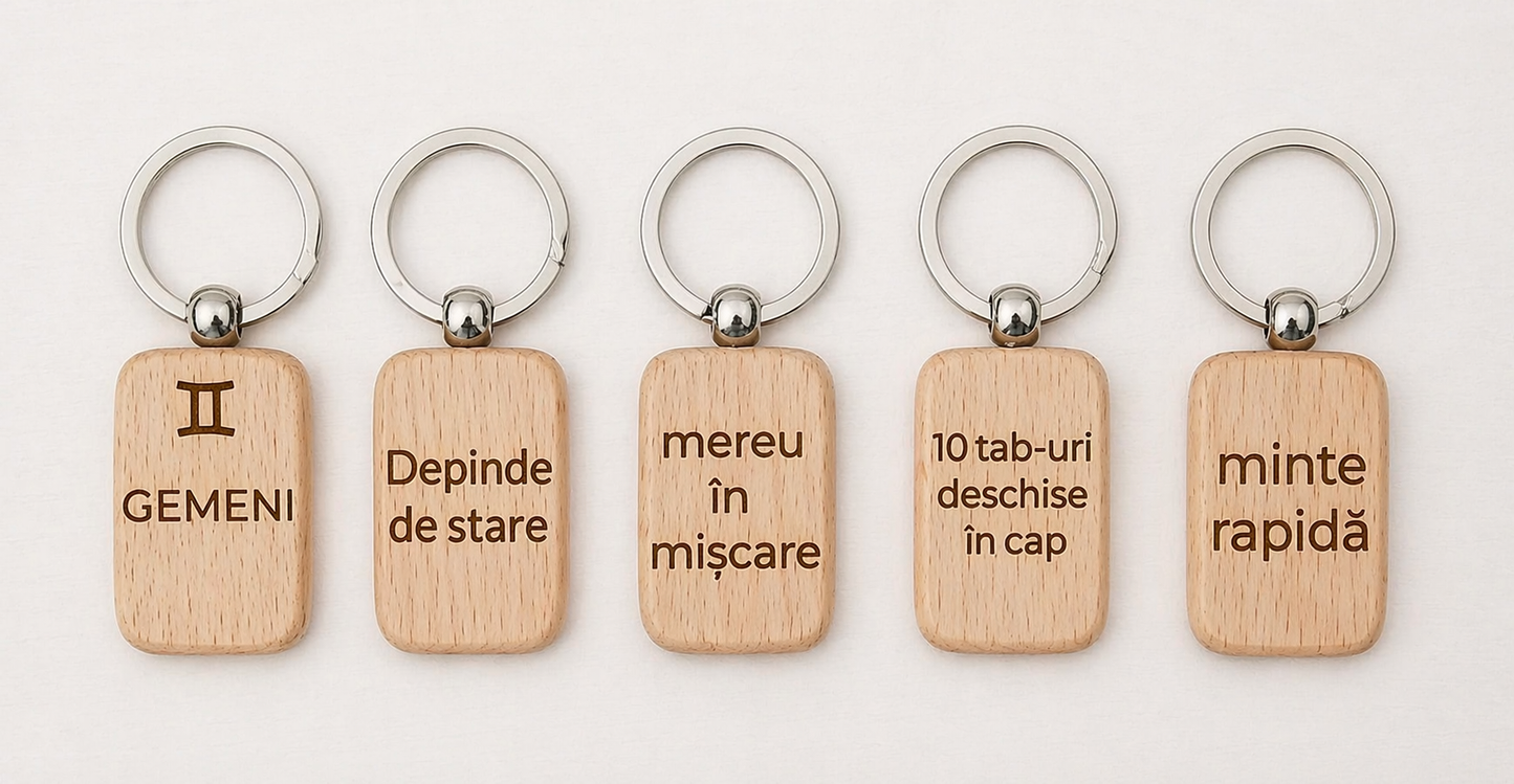Breloc din lemn personalizat cu zodie