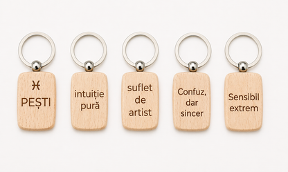 Breloc din lemn personalizat cu zodie