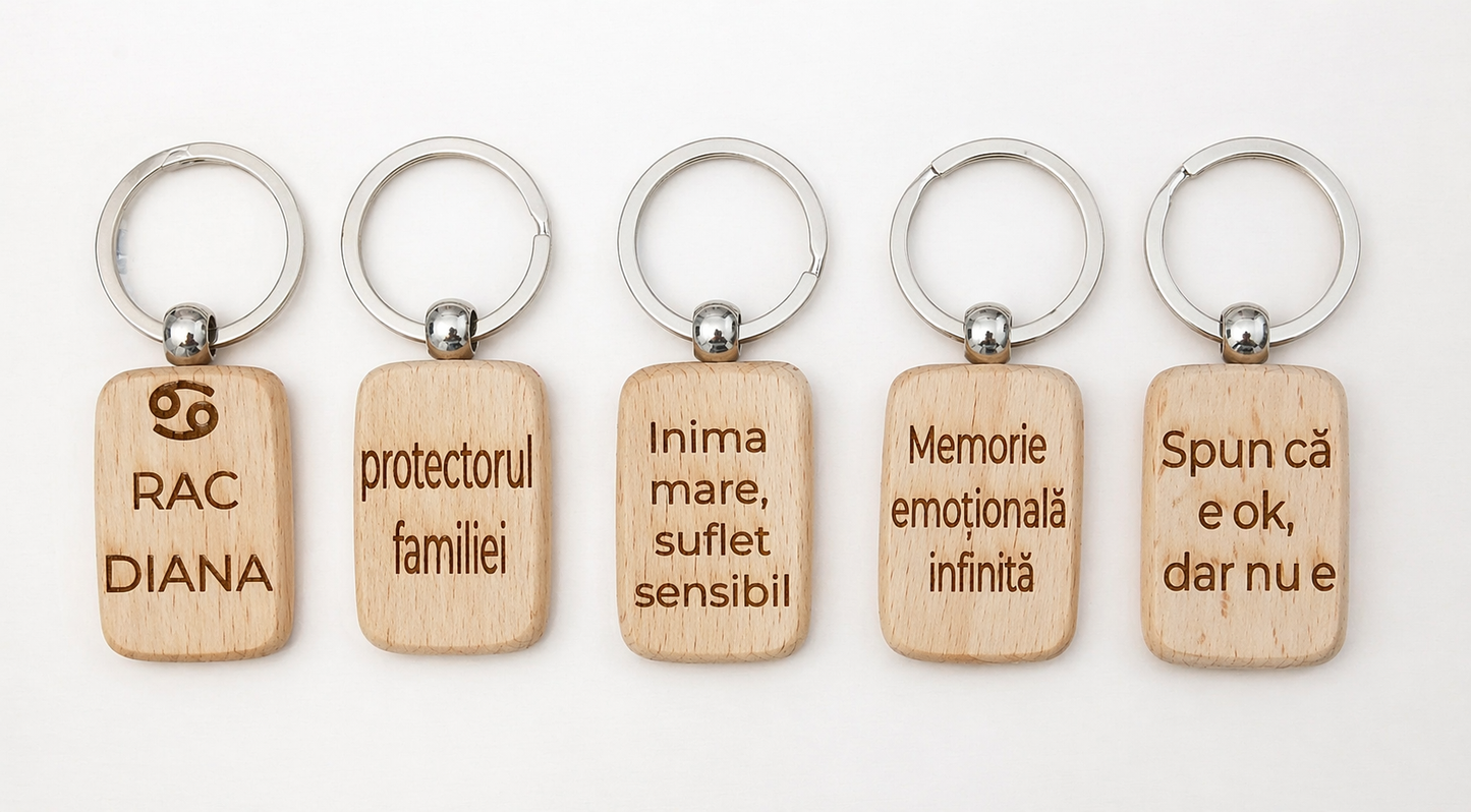 Breloc din lemn personalizat cu zodie