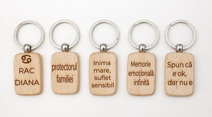 Breloc din lemn personalizat cu zodie