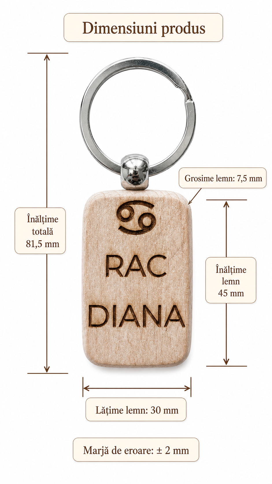 Breloc din lemn personalizat cu zodie