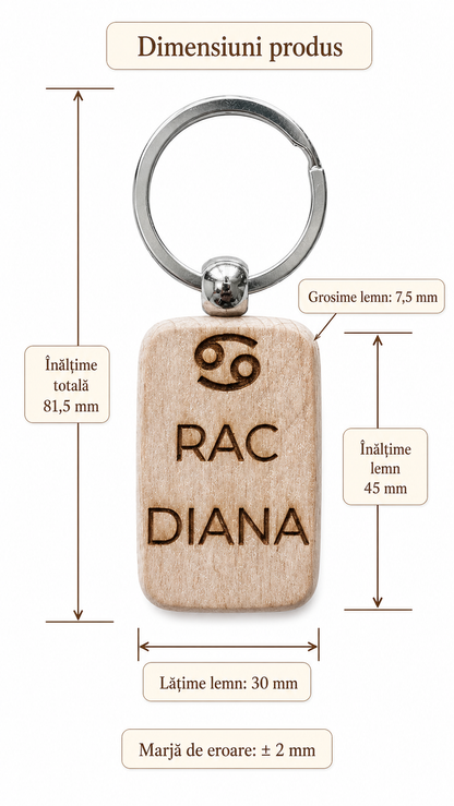 Breloc din lemn personalizat cu zodie