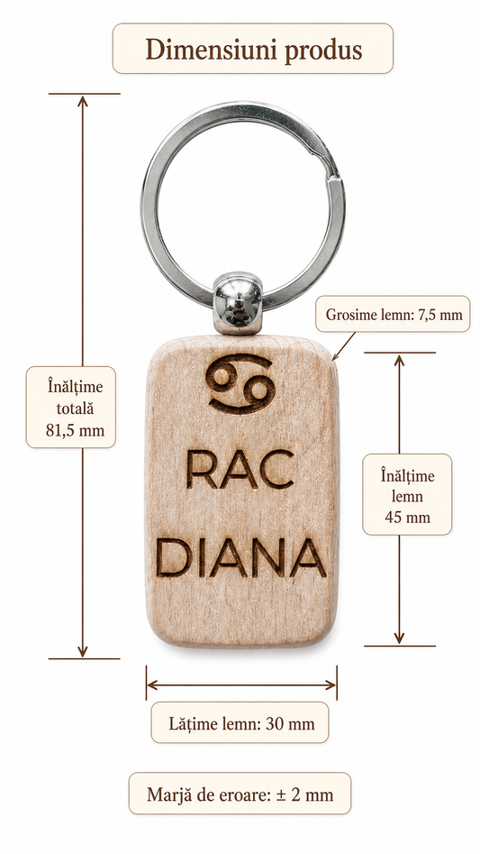 Breloc din lemn personalizat cu zodie