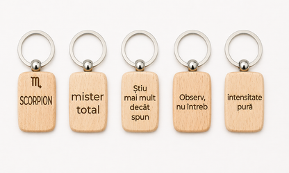 Breloc din lemn personalizat cu zodie