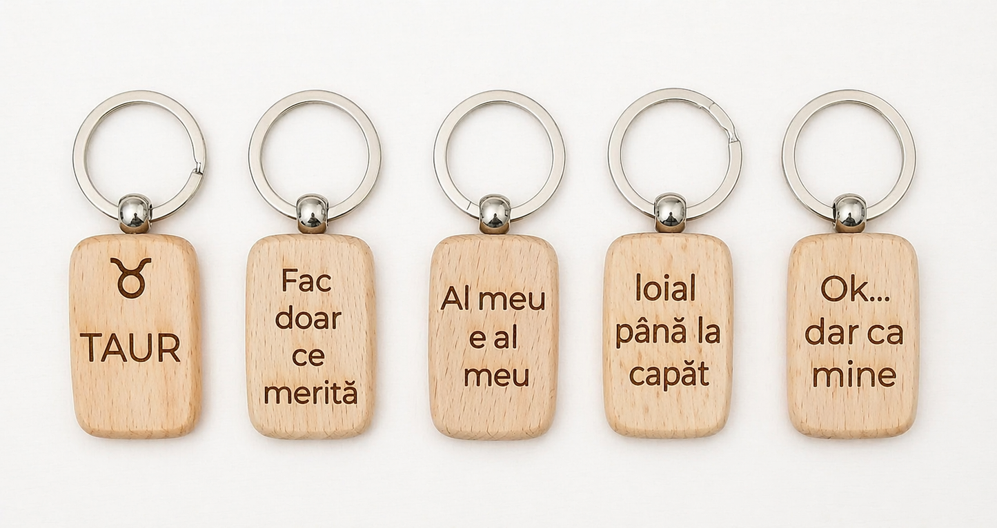 Breloc din lemn personalizat cu zodie