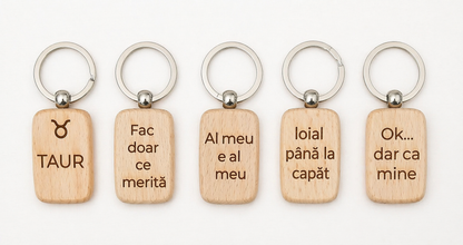 Breloc din lemn personalizat cu zodie