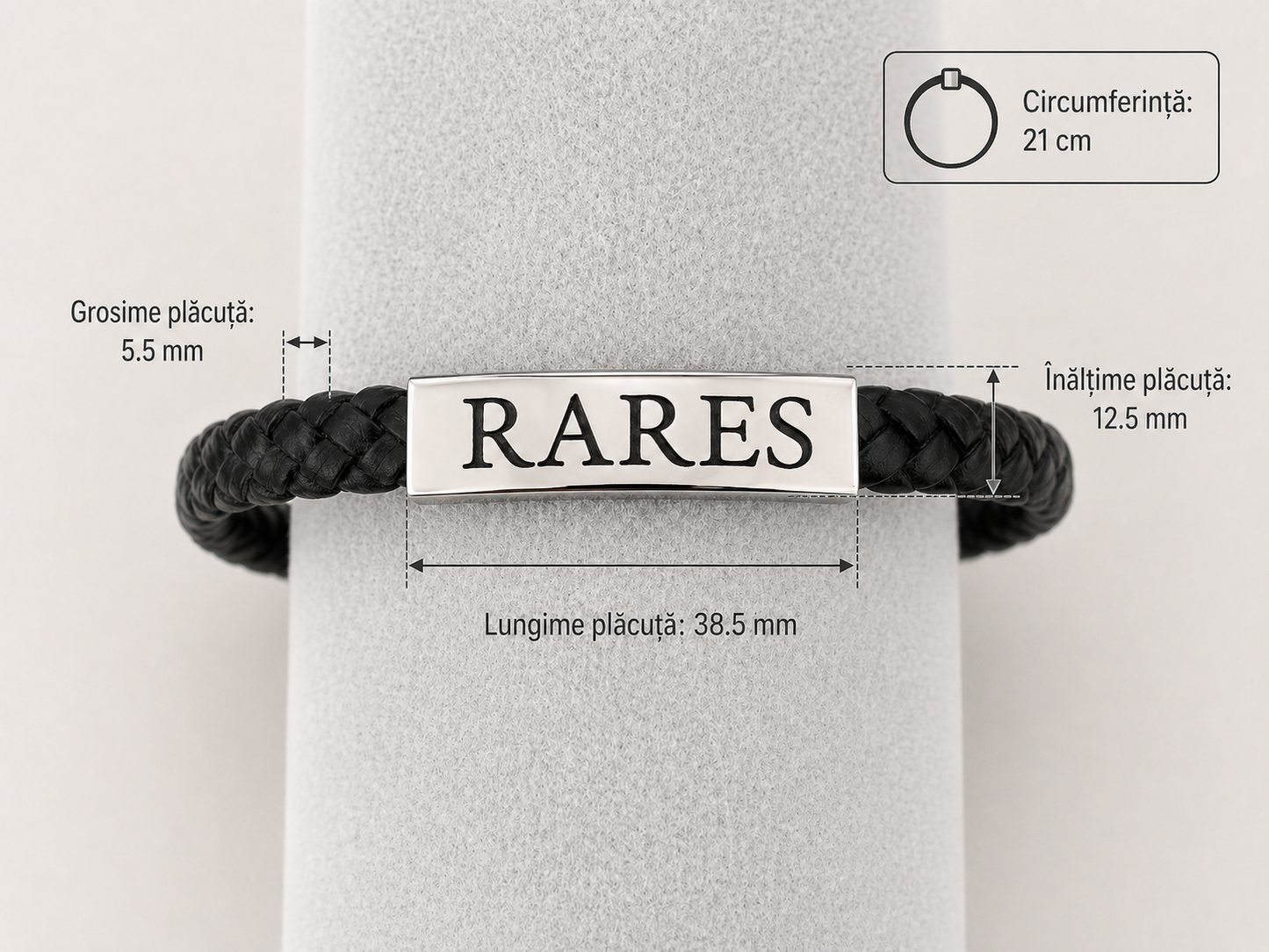 Brățară personalizată din material sintetic cu plăcuță din oțel inoxidabil