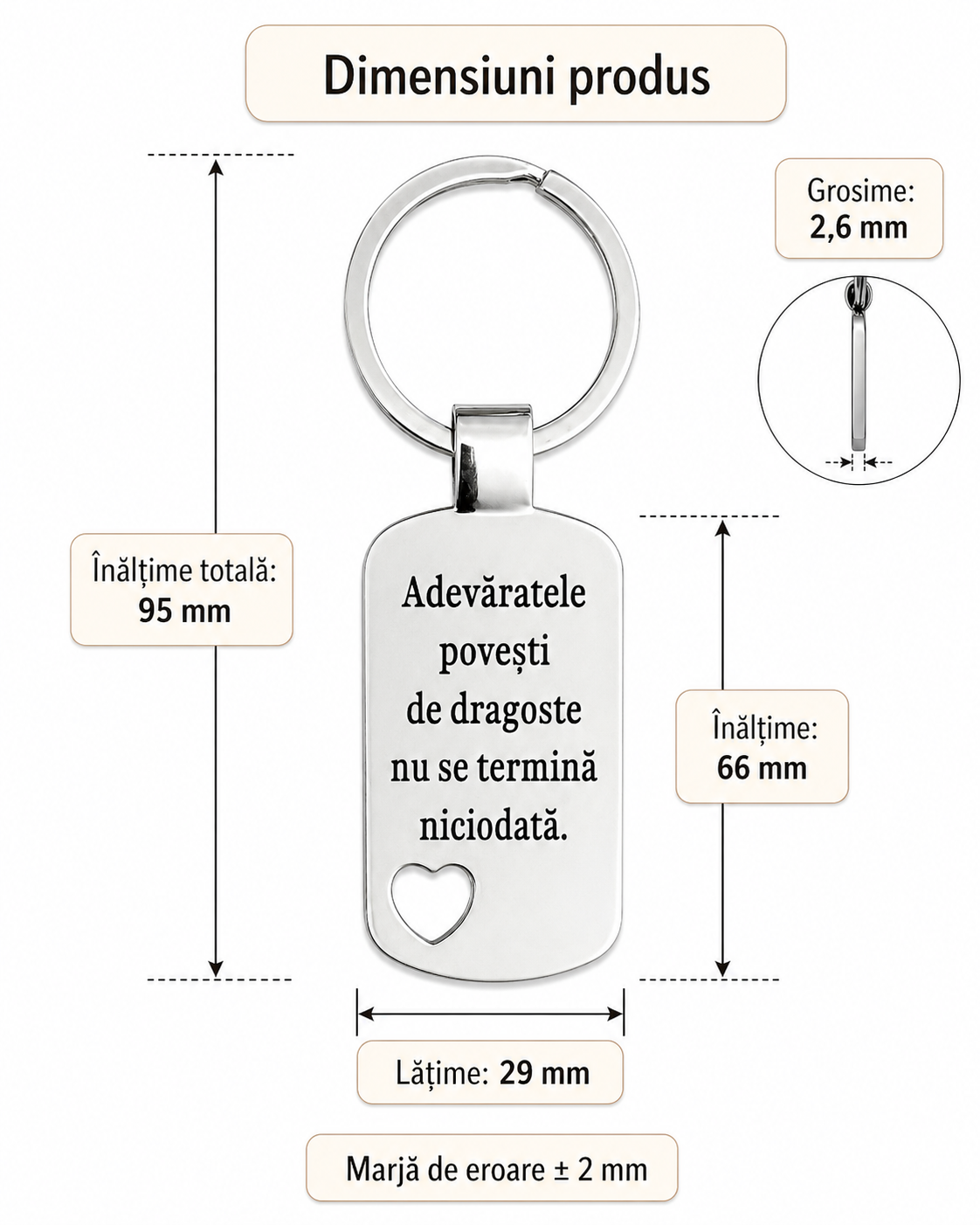 Breloc din oțel inoxidabil, personalizat pentru cuplu