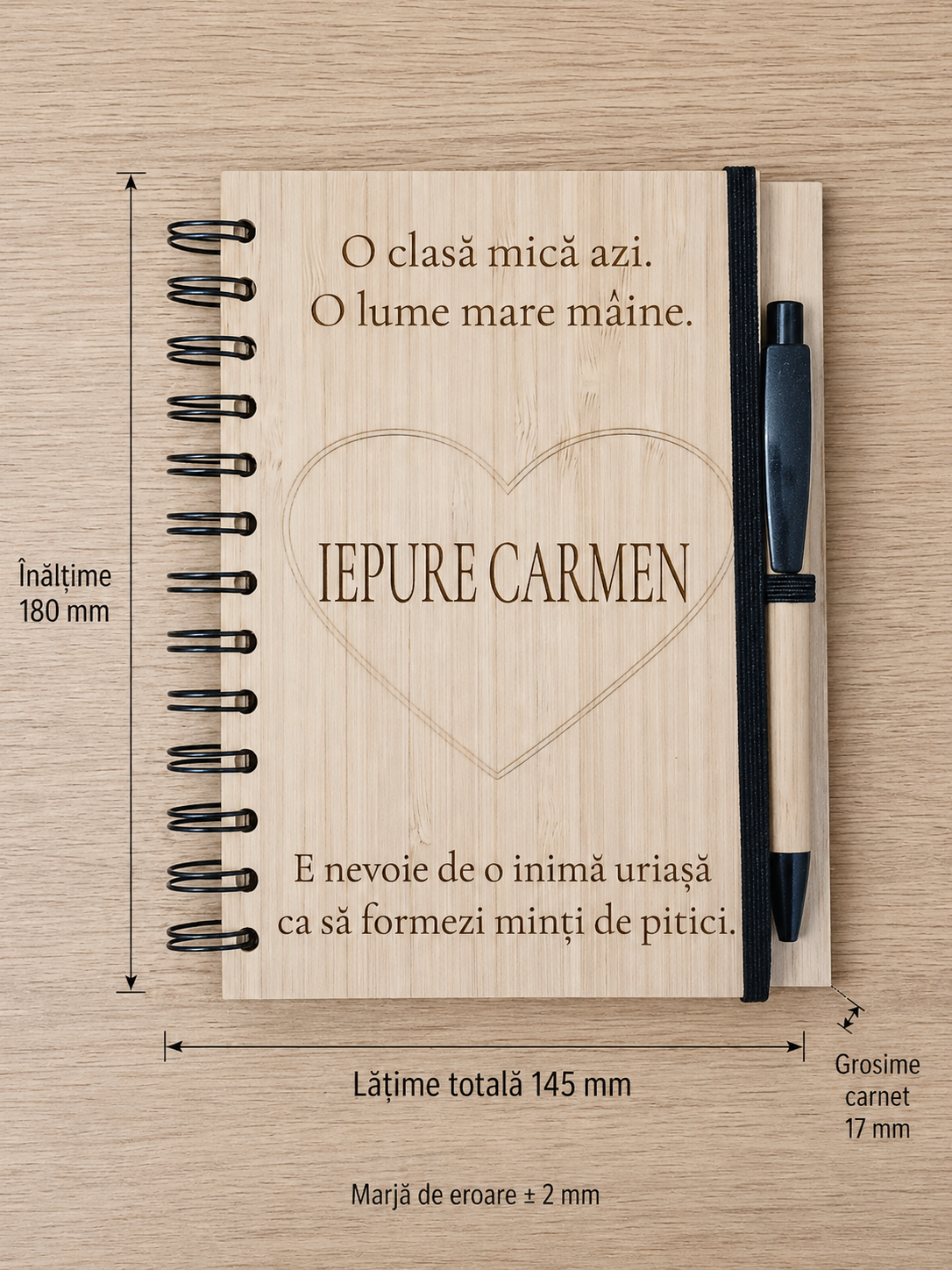 Carnet din bambus cu pix, personalizat pentru cadre didactice