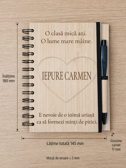 Carnet din bambus cu pix, personalizat pentru cadre didactice