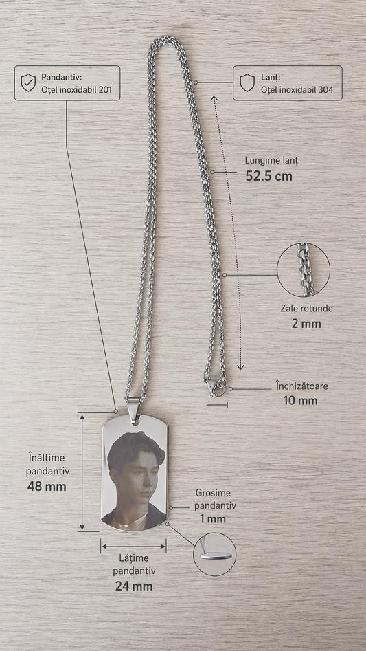Lănțișor personalizat din oțel inoxidabil cu fotografie