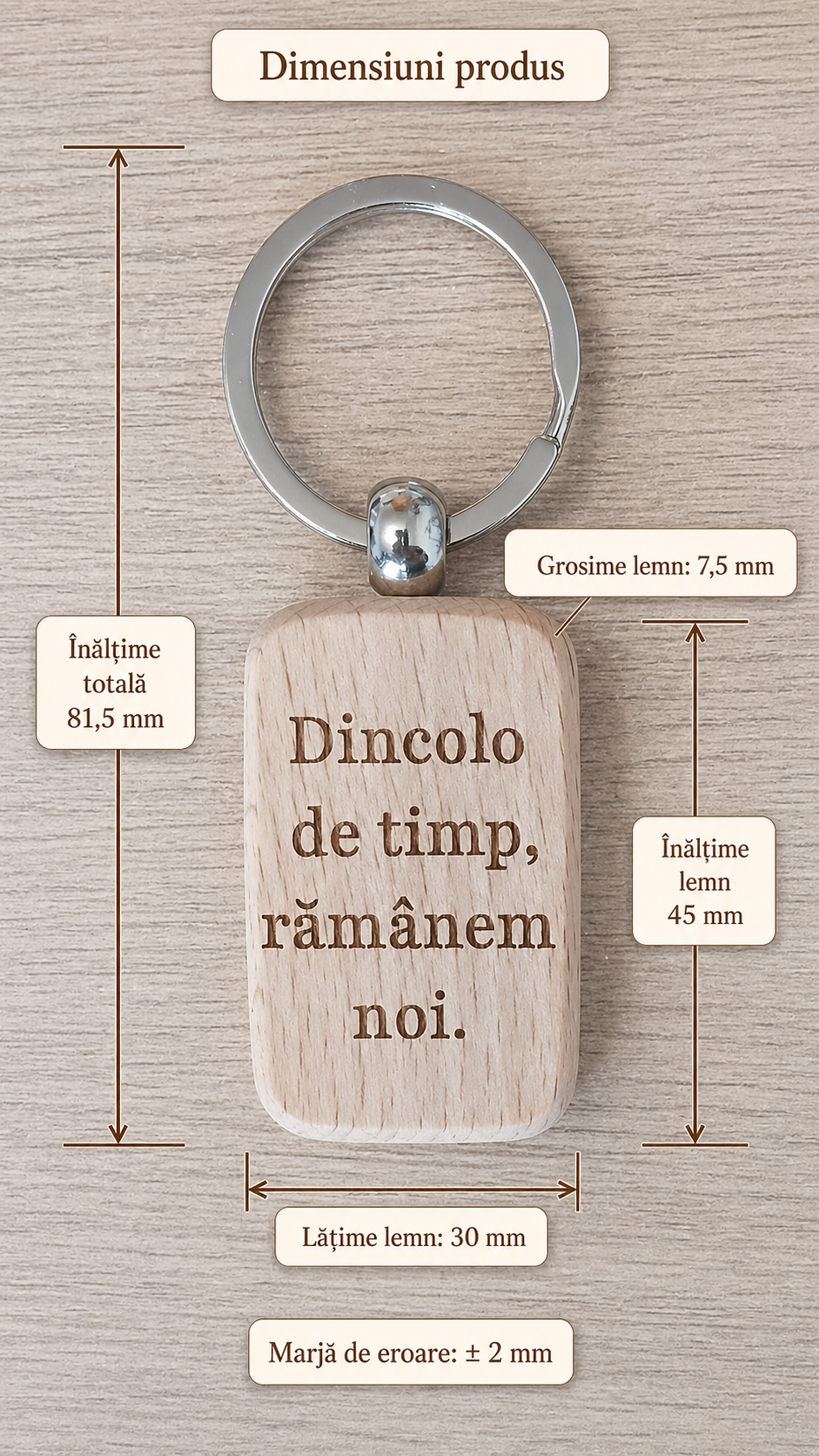 Breloc din lemn, personalizat pentru cuplu