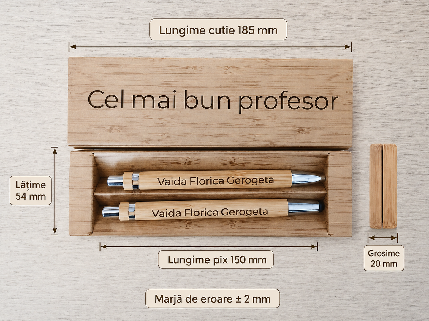 Set din bambus cu pix și creion, personalizat
