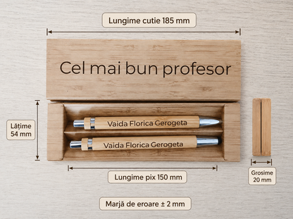 Set din bambus cu pix și creion, personalizat