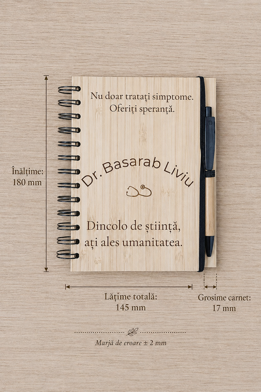 Carnet din bambus cu pix, personalizat pentru cadre medicale