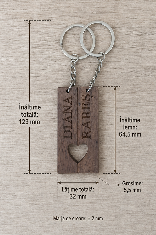 Set brelocuri de cuplu din lemn personalizat