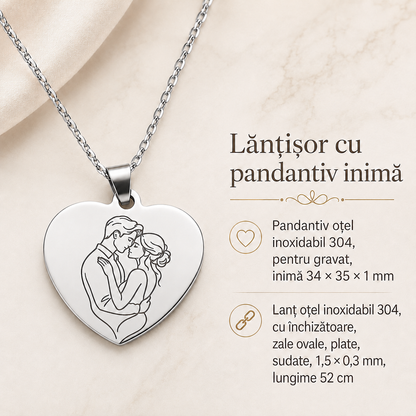 Lănțișor din oțel inoxidabil personalizat cu pandantiv inimă