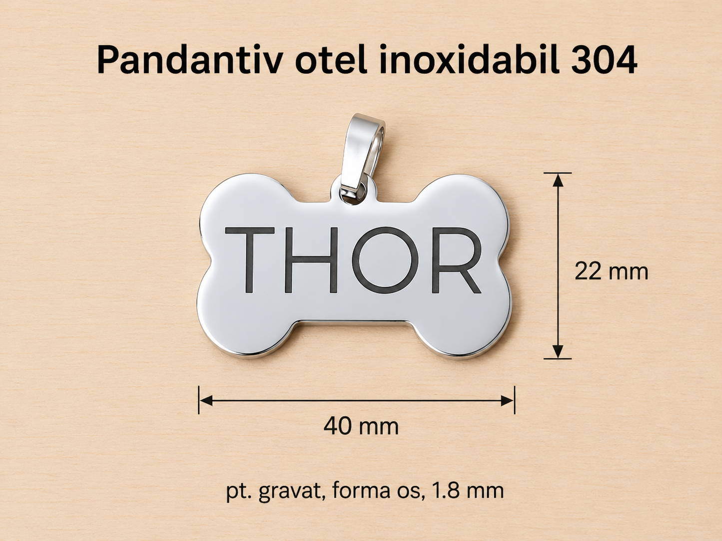 Medalion personalizat pentru câini și pisici – os din oțel inoxidabil 304