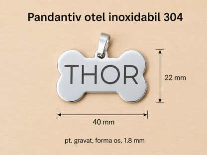 Medalion personalizat pentru câini și pisici – os din oțel inoxidabil 304
