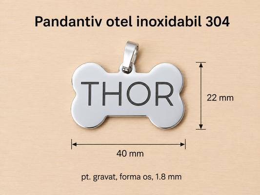 Medalion personalizat pentru câini și pisici – os din oțel inoxidabil 304