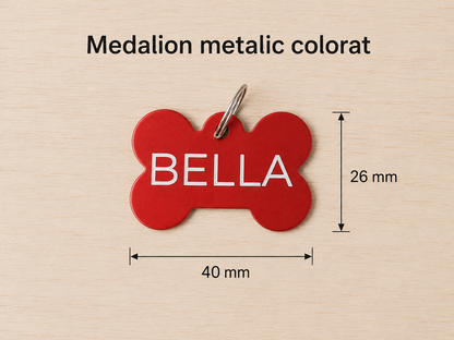 Medalion metalic personalizat pentru câini și pisici – formă os