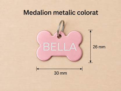 Medalion metalic personalizat pentru câini și pisici – formă os