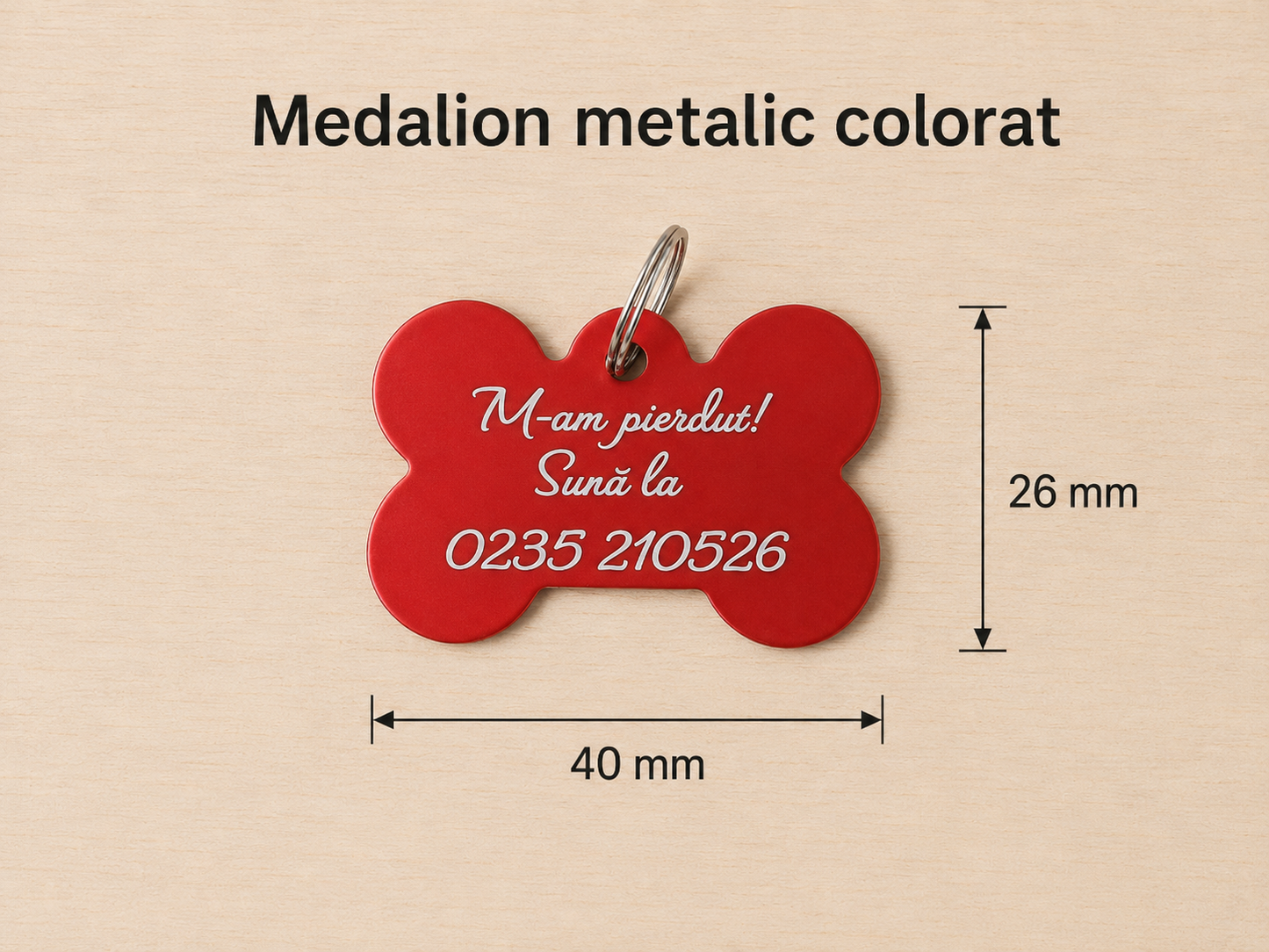 Medalion metalic personalizat pentru câini și pisici – formă os