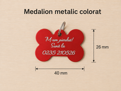 Medalion metalic personalizat pentru câini și pisici – formă os