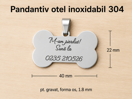 Medalion personalizat pentru câini și pisici – os din oțel inoxidabil 304