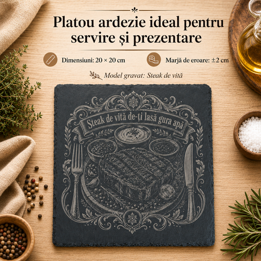 Platou ardezie gravat 20×20 cm