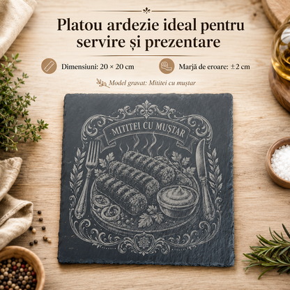 Platou ardezie gravat 20×20 cm