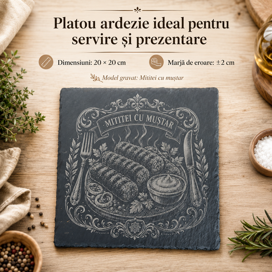 Platou ardezie gravat 20×20 cm