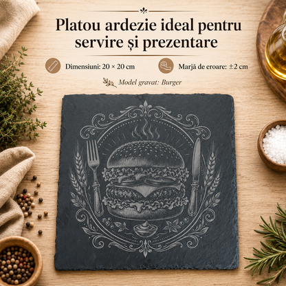Platou ardezie gravat 20×20 cm