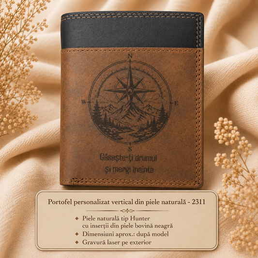 Portofel personalizat vertical 2311 din piele naturală tip Hunter