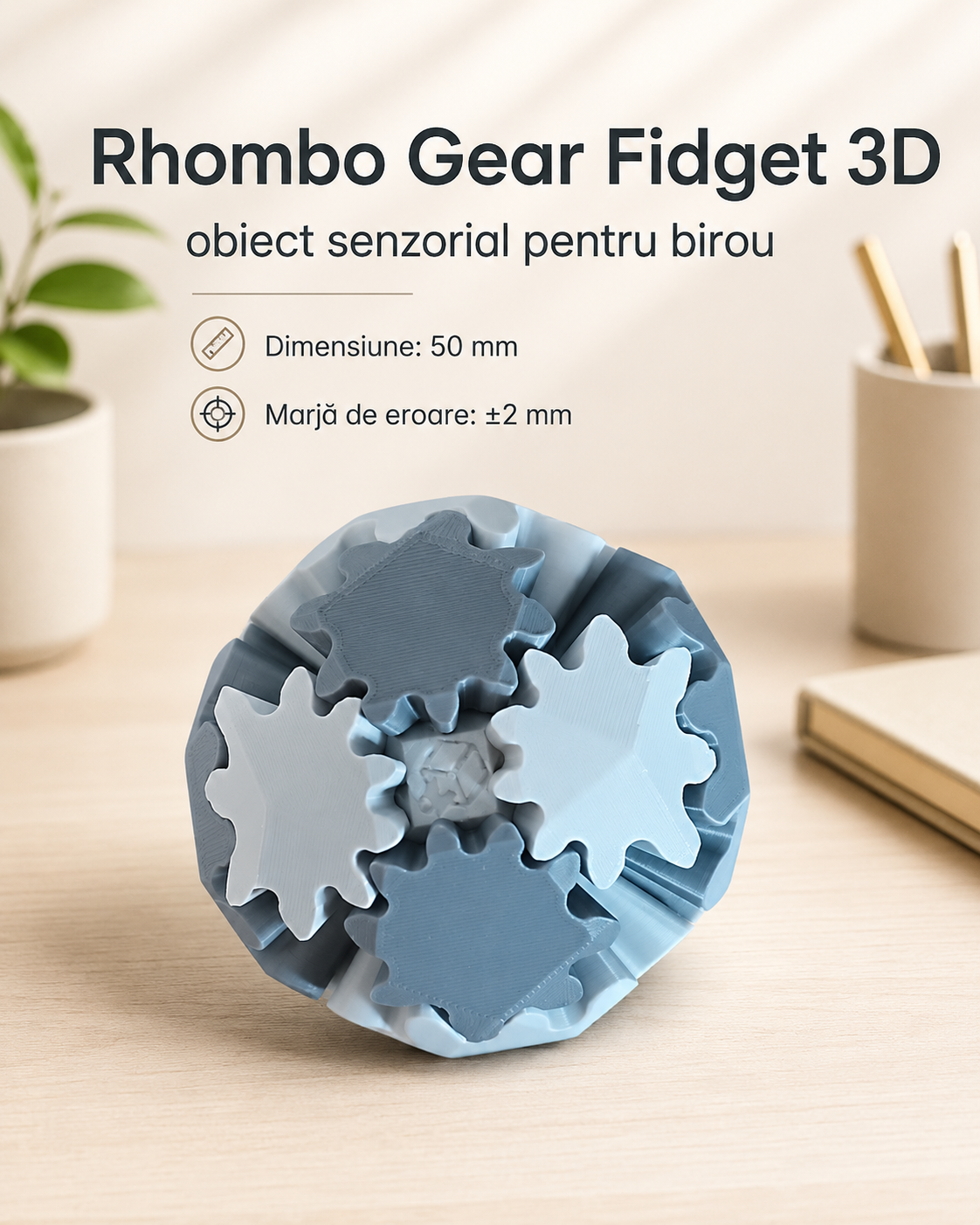 Rhombo Gear Fidget 3D – obiect senzorial pentru birou