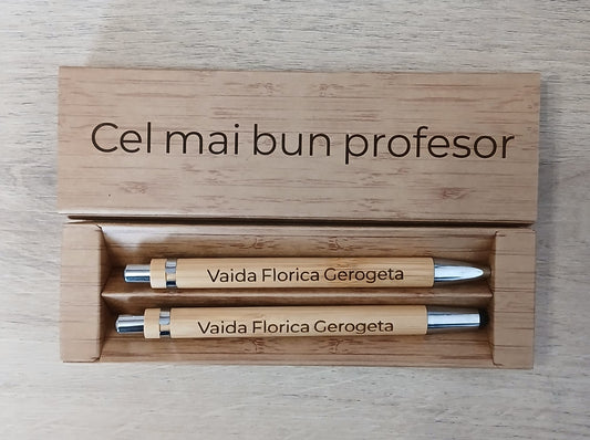 Set din bambus cu pix și creion, personalizat